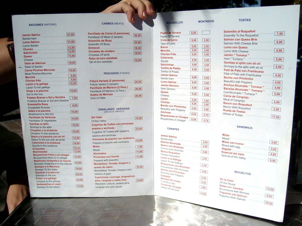 menu en spanglish