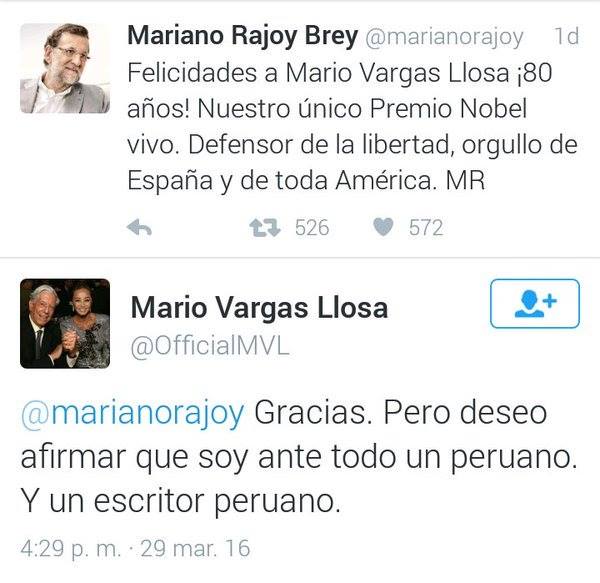 Rajoy felicita a Vargas Llosa